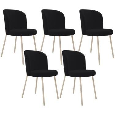 Imagem de Kit 05 Cadeiras Para Sala De Jantar Cozinha Estofada Gavi Arena L02 Suede Preto - Lyam Decor