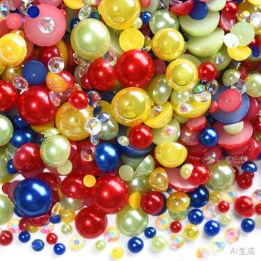 Imagem de 500 peças ABS meias redondas pérolas e resina flatback strass tamanhos variados kit sortido para fazer joias DIY, arte de unhas, decoração de artesanato (cor 53)