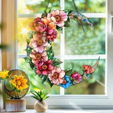 Imagem de Apanhador de sol de acrílico colorido, apanhadores de sol, decoração de janela suspensa com flores de lua, arte de parede de arco-íris, para varanda, interior e exterior, jardim, enfeites de Natal