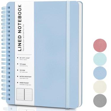 Imagem de ABERLLS Caderno espiral forrado azul com 160 páginas, 20 × 5 cm, caderno espiral A5, cadernos de diário para trabalho, escola, mulheres, homens, caderno espiral pautado na faculdade, diários de couro