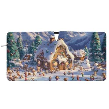 Imagem de Guarda-sol personalizado do país das maravilhas do inverno dos desenhos animados para pára-brisas do carro dobrável caminhão automotivo guarda-sóis, 76,2 cm x 149,9 cm