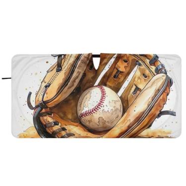 Imagem de Luva de beisebol personalizada com impressão de óculos de sol para para-brisa bonito animal dobrável capa de para-brisa automotiva protetor solar, 81 cm x 157 cm