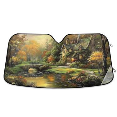 Imagem de Pintura casa de campo cenário personalizado para-sol carro para para-brisa retrátil dobrável carros persianas para janelas dianteiras automotivo floral S, 134.6 cm x 59.7 cm