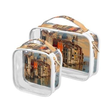 Imagem de GAIGEO Lindo cão Husky usando um chapéu de pirata, bolsa de maquiagem aprovada pela Tsa, bolsas de cosméticos transparentes com zíper para viagens, bolsa de higiene de viagem para mulheres, pacote com