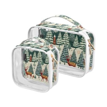 Imagem de GAIGEO Conjunto de bolsa de higiene pessoal transparente de abóbora com folhas e videiras, bolsa de viagem transparente, bolsa de higiene de viagem feminina, pacote com 2, Cervo da floresta de Natal