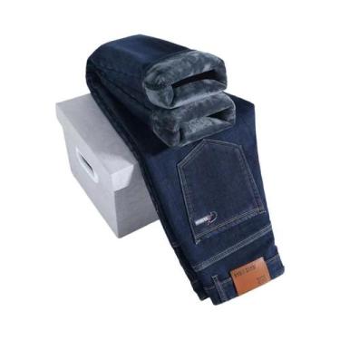 Imagem de Calças Jeans Térmicas De Inverno Para Homens Em Tamanho Grande, Forrad