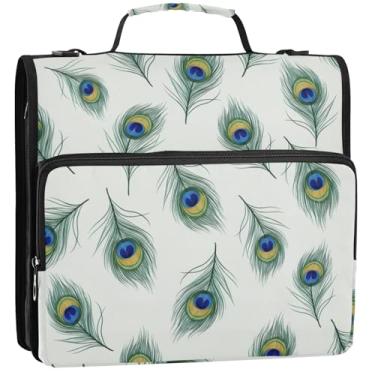 Imagem de Peacocks Pasta organizadora de fichários escolares de 3 cm com zíper resistente com alça de ombro, suporte para 500 lençóis, 34,5 x 31,5 x 9 cm