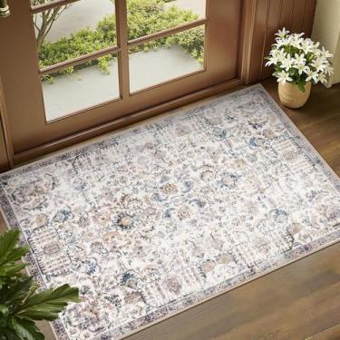 Imagem de Alfombra de Área Jinchan Vintage Lavable 60x90 cm Azul Multicolor