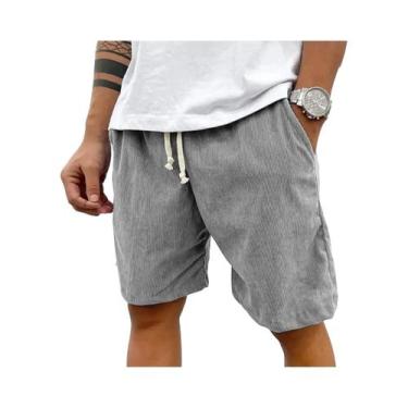 Imagem de Bermudas Casuais Masculinas De Veludo Cotelê Com Cintura Elástica Esti