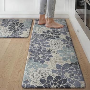 Imagem de GENIMO Tapetes de cozinha para chão, tapetes de cozinha, antiderrapantes, laváveis, conjuntos de 2, tapetes impermeáveis acolchoados, antifadiga, tapete floral para lavanderia, pia, escritório, casa