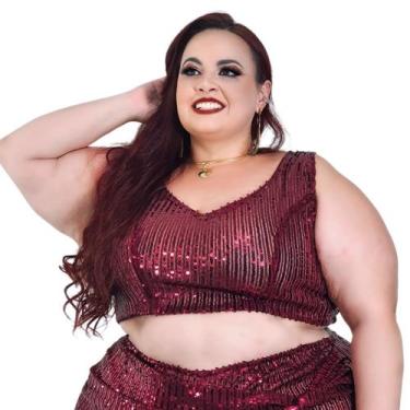 Imagem de Top cropped regata brilhante de lantejoulas semitransparente forrado i