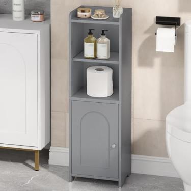 Imagem de Hzuaneri Armário de armazenamento de banheiro, armário de canto com portas e prateleira ajustável, armários estreitos de papel higiênico, organizador de banheiro para espaços pequenos, cinza BC39721X