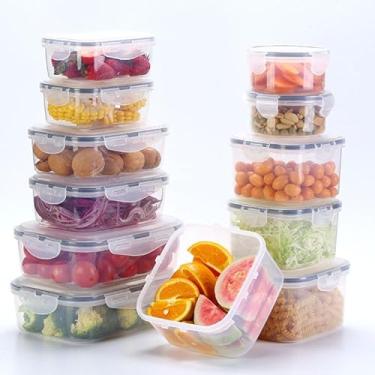 Imagem de Recipientes de armazenamento alimentos plásticos Air Tight com 12 peças e tampas conjunto lunch box à prova vazamento grau alimentar livre BPA micro-o
