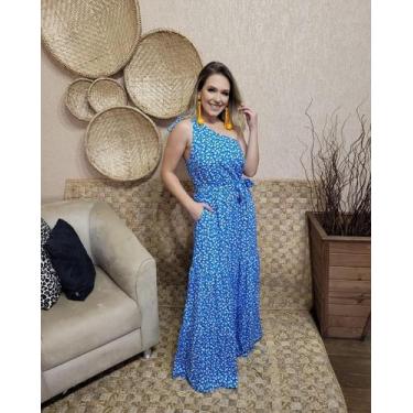 Imagem de Vestido Longo Ombro Só - Lalibelula,  G, Estampa azul