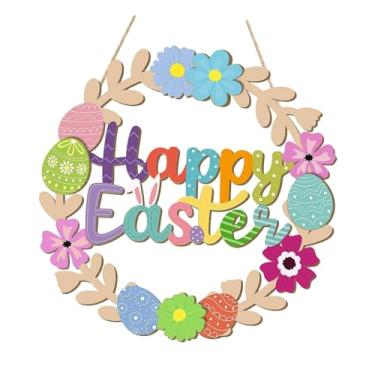 Imagem de Ｂｅｓｇａ Guirlanda de Páscoa, Feliz Páscoa, Redonda, Colorida, Decoração de Primavera, Placa de Madeira para Parede, Ideal para Cafeteria, Padaria, Casa, Style B