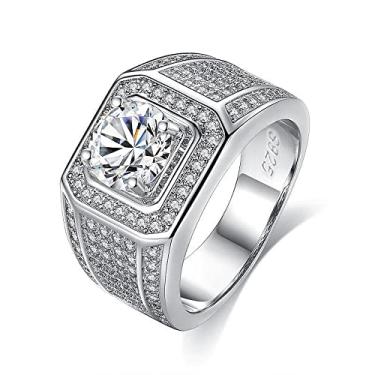 Imagem de Moissanite Zircônia Cúbica S925 Anel de Noivado Masculino, 2ct 8 mm D Cor VVS Claridade Redondo Corte Brilhante Diamante Criado em Laboratório CZ Zircon Pavê Prata Esterlina 925 Aliança de Aniversário