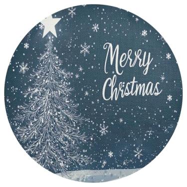 Imagem de xigua Jogo americano redondo de árvore de Natal, conjunto de 4, tapete de mesa redondo antiderrapante resistente ao calor, tapetes de mesa de 48 cm para decoração de cozinha, jantar e festa