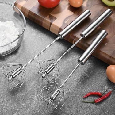 Imagem de Batedor de ovos semiautomático de aço inoxidável atualizado – batedor manual para assar, cozinhar e mexer – perfeito para bater ovos, massas e cremes – mistura sem esforço para rápida e suave