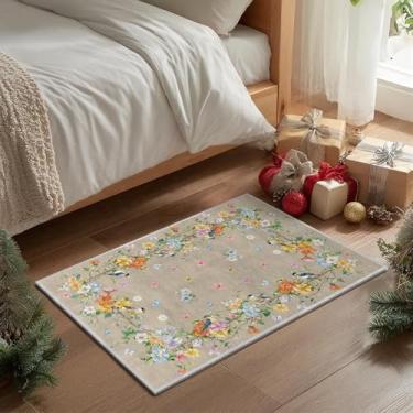 Imagem de Artoid Mode Tapete de porta de primavera com flor de pássaro marrom, decoração de casa de verão, baixo perfil, antiderrapante, lavável, tapete para cozinha, entrada, porta da frente, quarto, banheiro
