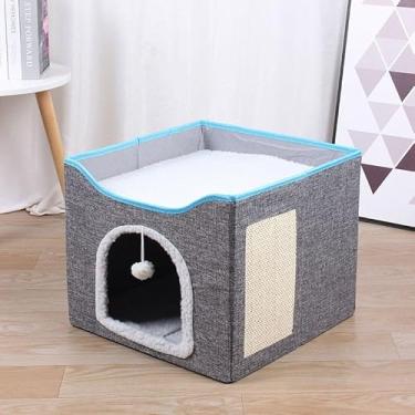 Imagem de Casinha Dobrável para Gatos com Arranhador de Sisal e Brinquedo Suspenso – Conforto e Diversão(CINZA-2)