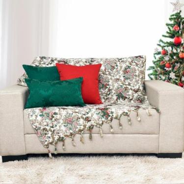 Imagem de Kit Manta Xale Sofá Natal com 3 capas de Almofadas Quadrada e Quebra R