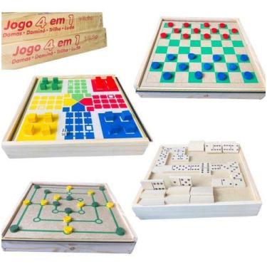 Imagem de Jogo 4 Em 1 Jogos Dama Trilha Ludo Dominó Em Cx De Madeira - jottplay