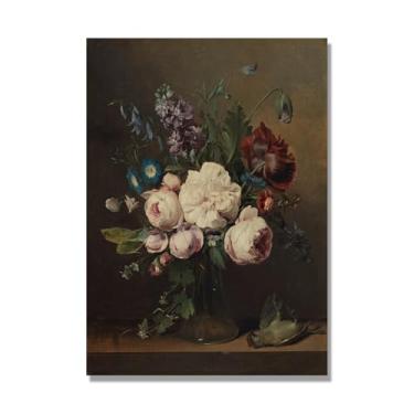 Imagem de NHLDZYH Flores clássicas ainda vida em tela retro buquê de flores pinturas estilo country decoração de parede para cozinha e sala de estar. C22. 60 x 84 cm. Apenas tela