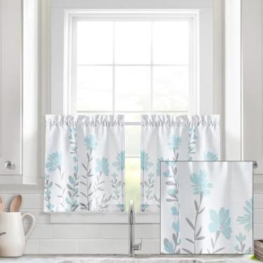 Imagem de Lush Decor Aprile Linen Conjunto de cortinas de janela para cozinha, 73,66 cm C x 60,96 cm L, azul e cinza