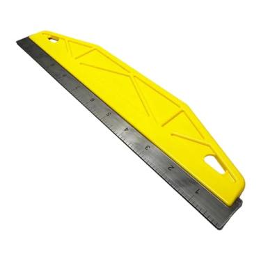 Imagem de Fenteer Ferramenta para alisar papel de parede com escala, espátula para cortar papel de parede, ideal para películas de janelas e tecidos, Amarelo