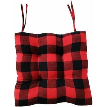 Imagem de Almofadas para cadeiras xadrez preto e branco, almofada de assento macia e grossa com amarras, quadrada e antiderrapante, para sala de jantar e cozinha, lavável à máquina.