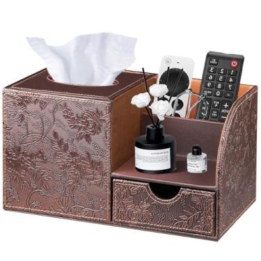 Imagem de YAPISHI Organizador de mesa de cabeceira de couro com suporte de lenços, capa quadrada com organizador, caixa de armazenamento de papel facial moderna decorativa para banheiro, sala de estar