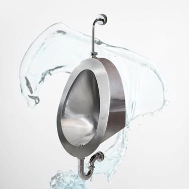 Imagem de pcagfaajmh Mictório, vaso sanitário de aço inoxidável 304, calhas masculinas para mictório com válvula de descarga do sensor, banheiro urinol para adultos, à prova de respingos, para hotéis, compras