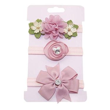 Imagem de 3 unidades/conjunto de faixas de cabelo com laço floral para bebês de 0 a 4 anos, recém-nascidos, crianças, acessórios de cabelo