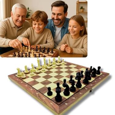 Imagem de Jogo de Xadrez Magnético Portátil 3x1 Damas, gamão – Tabuleiro Dobrável e portatil para Lazer e Viagens, estratégico, 29 cm x 29cm, peças em resina.