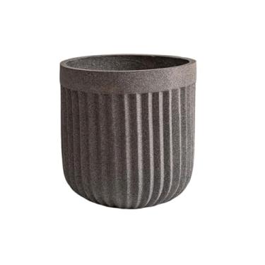 Imagem de KEG801302 Vaso de flores redondo, listrado, cinza, vasos de flores de argila de magnésio para ambientes internos e externos, jardim, pátio, recipientes decorativos, plantador