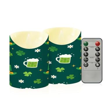 Imagem de Wassud Pacote com 2 chapéus de Dia de São Patrício, velas sem chama com controle remoto, velas realistas cintilantes com temporizador, velas decorativas para Natal, casamento, festa, decoração de casa