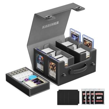 Imagem de Kabinka Caixa de baralho Commander para MTG com alça, caixa multideck com bandeja de dados grande para mais de 400 cartas de manga dupla, caixa de armazenamento de cartões TCG 5 em 1 com visor