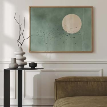 Imagem de Decoração de parede verde sálvia pássaros voadores arte em tela impressões de arte de parede pintura de paisagem abstrata arte de imagem decoração de quarto para sala de estar sem moldura