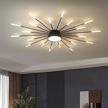 Imagem de Luminária de teto LED moderna e criativa com efeito fogos de artifício, 42 chamas, 4500K, com controle remoto, para quarto, sala de estar e sala de jantar (preta, 20 lâmpadas).