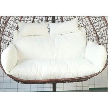 Imagem de Almofada dupla removível para cadeira suspensa em formato de ninho de ovo, assento de balanço de vime e rattan para 2 pessoas.