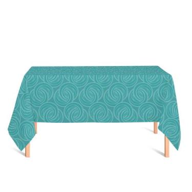 Imagem de Toalha de Mesa Retangular em Tecido Jacquard Azul Turquesa Argolas Tra