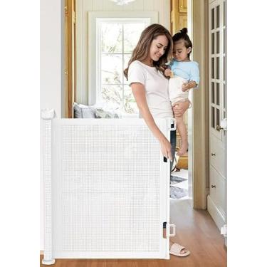 Imagem de Portão Tela Segurança Bebês Pets Cercadinho Grade Retrátil 86x180cm/150cm(Branco,0.86 * 1.8 m)