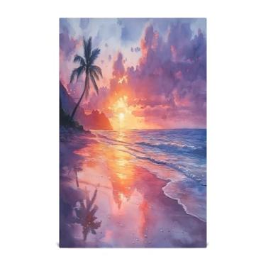 Imagem de xigua Conjunto de 1 panos de prato de cozinha em aquarela, praia, pôr do sol, toalhas de cozinha macias e altamente absorventes de secagem rápida para limpeza de pratos e limpeza à mão, 71 x 45 cm