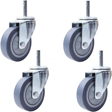 Imagem de Rodas giratórias resistentes - Pacote com 4 rodízios de substituição para móveis, carrinhos médicos e carrinhos de jantar - Haste M14 x 60 mm com freio de 100 mm - Perfeito para hotéis e escolas