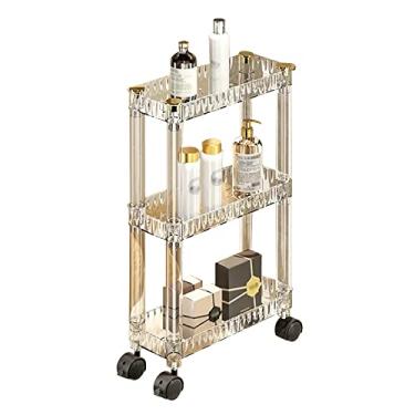 Imagem de Armário de armazenamento de maquiagem sobre rodas - Organizador de banheiro estreito em pé, carrinho de rodinhas fino com 3 camadas para estantes móveis