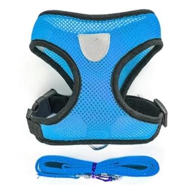 Imagem de Coleira Peitoral Cães E Gatos Ajustável Com Guia Colete Pet(AZUL,G)
