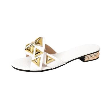 Imagem de Sandálias rasteiras femininas para primavera, verão, confortável, bico aberto, sapatos de praia casuais, Branco, 36