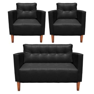 Imagem de Kit 1 Sofá Namoradeira E 2 Poltronas Livia Corino Pés Chanfrado Castanho - D'rossi Cor Preto