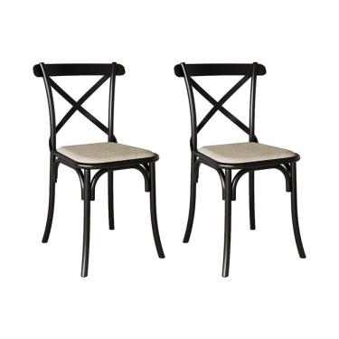 Imagem de Kit 2 Cadeiras Katrina Preta Assento Corano Bege Aço Bege
