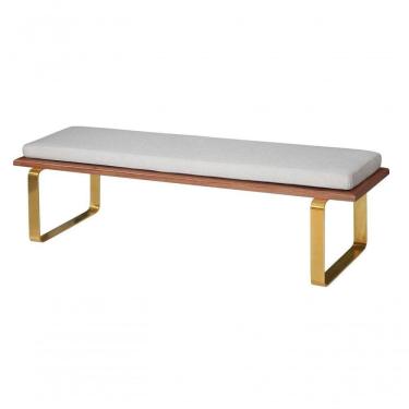 Imagem de Banco Estofado Tecido Cinza 1,50x0,40x043mt Madeira Pés Dourado Bavaria